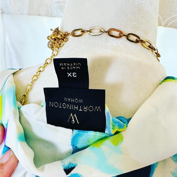 Worthington Top Womens 3X Royal Blue Floral Button Up Sleeveless V-Neck Blouse - Picture 6 of 6